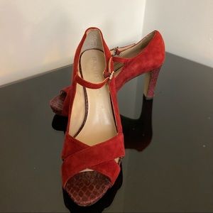 Red shoes, Franco Sarto Suede Red Peep Toe